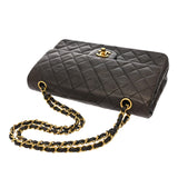 CHANEL シャネル マトラッセ チェーンショルダー 25cm Wフラップ ブラック A01112 レディース ラムスキン ショルダーバッグ Bランク 中古 銀蔵