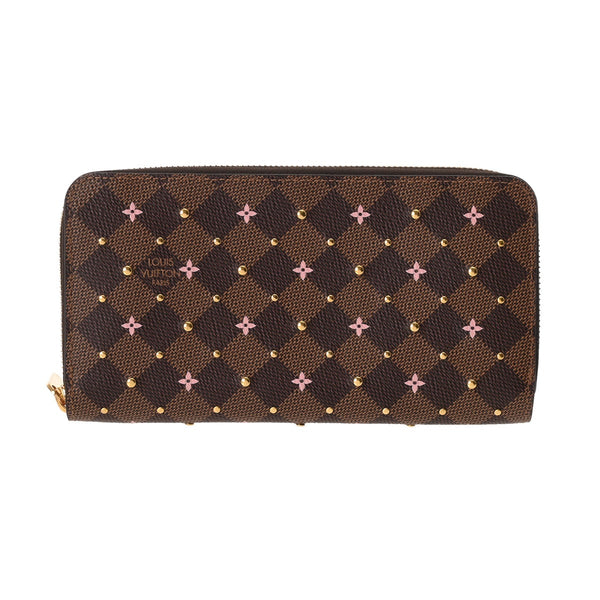 LOUIS VUITTON ルイヴィトン ダミエ ジッピーウォレット ブラウン N60473 レディース ダミエキャンバス スタッズ 長財布 Aランク 中古 銀蔵