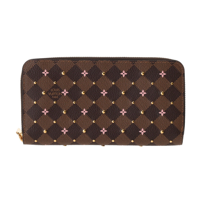 LOUIS VUITTON ルイヴィトン ダミエ ジッピーウォレット ブラウン N60473 レディース ダミエキャンバス スタッズ 長財布 Aランク 中古 銀蔵