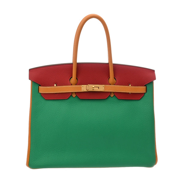 HERMES エルメス バーキン 35 パーソナルオーダー ミント/ムタード/ルージュカザック □P刻印(2012年頃) レディース トリヨンクレマンス ハンドバッグ Aランク 中古 銀蔵