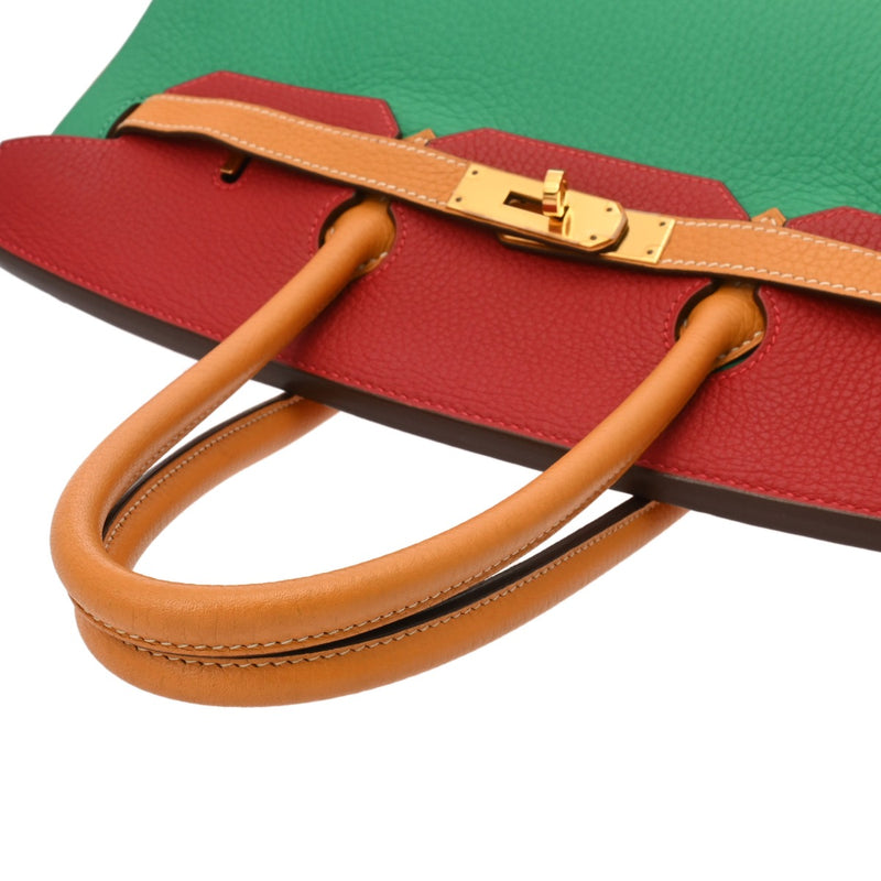 HERMES エルメス バーキン 35 パーソナルオーダー ミント/ムタード/ルージュカザック □P刻印(2012年頃) レディース トリヨンクレマンス ハンドバッグ Aランク 中古 銀蔵