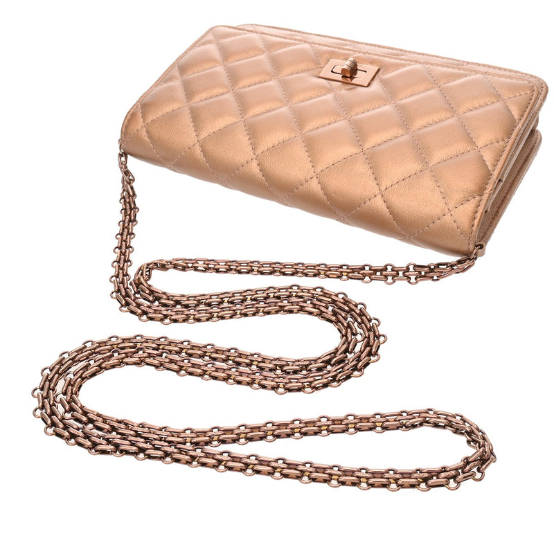 CHANEL シャネル 2.55 マトラッセ チェーンウォレット ピンクブロンズ レディース ラムスキン ショルダーバッグ Bランク 中古 銀蔵