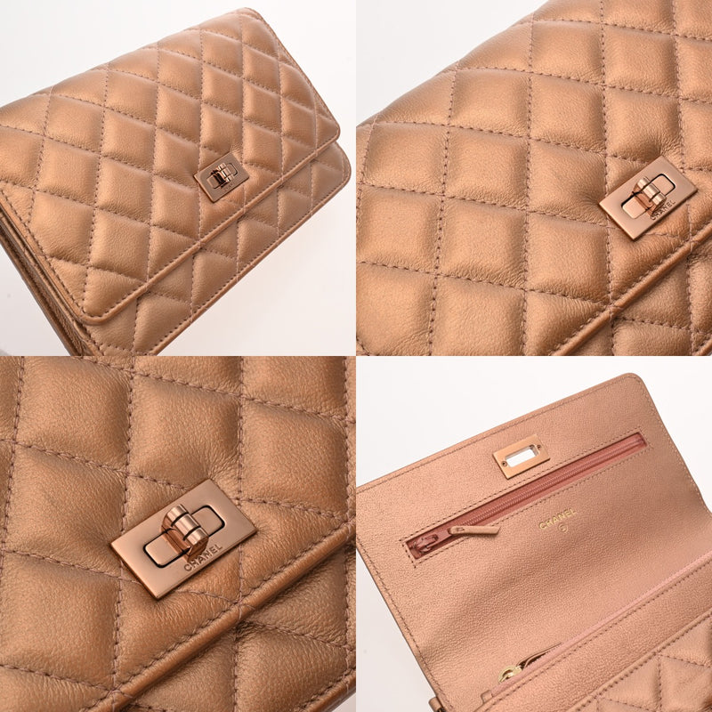 CHANEL シャネル 2.55 マトラッセ チェーンウォレット ピンクブロンズ レディース ラムスキン ショルダーバッグ Bランク 中古 銀蔵