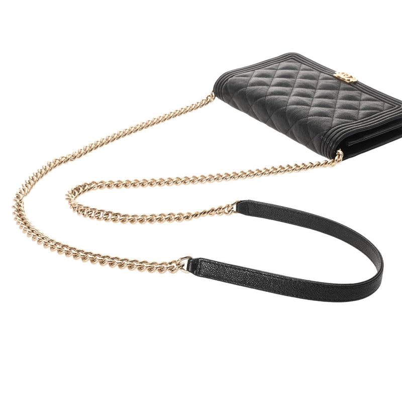 CHANEL シャネル ボーイシャネル チェーンショルダー ブラック AP1117 レディース キャビアスキン チェーンウォレット Aランク 中古 銀蔵