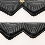 CHANEL シャネル ボーイシャネル チェーンショルダー ブラック AP1117 レディース キャビアスキン チェーンウォレット Aランク 中古 銀蔵