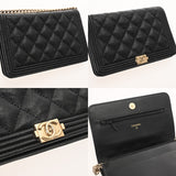 CHANEL シャネル ボーイシャネル チェーンショルダー ブラック AP1117 レディース キャビアスキン チェーンウォレット Aランク 中古 銀蔵