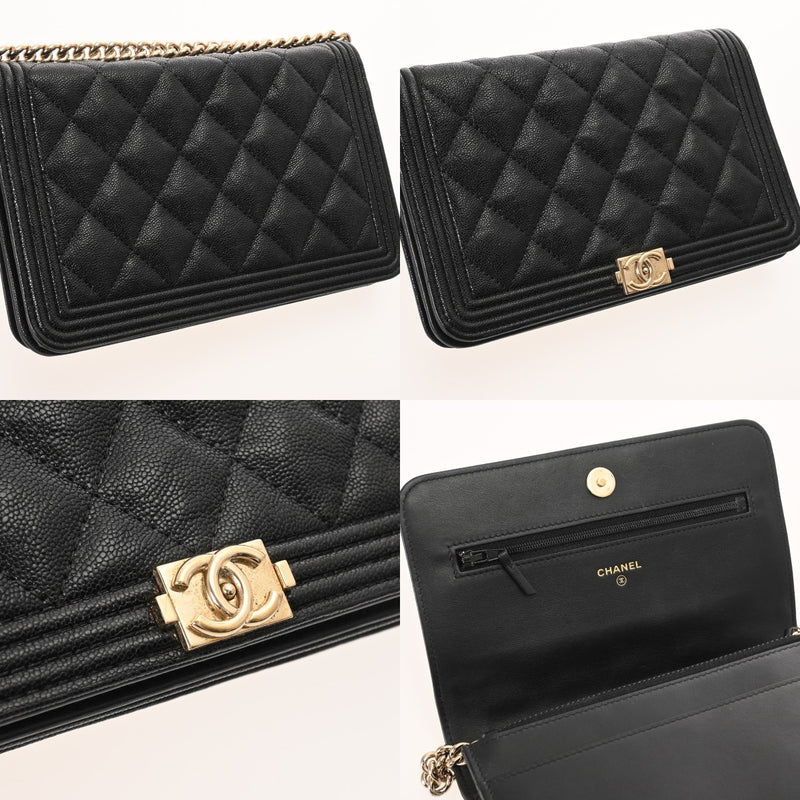 CHANEL シャネル ボーイシャネル チェーンショルダー ブラック AP1117 レディース キャビアスキン チェーンウォレット Aランク 中古 銀蔵