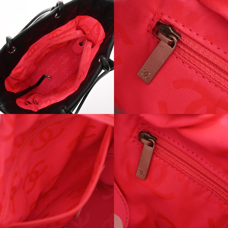CHANEL シャネル カンボンライン ミディアムトート ブラック×ブラック A25167 レディース ラムスキン トートバッグ Aランク 中古 銀蔵