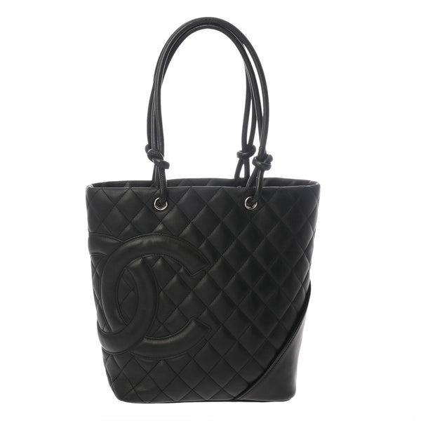 CHANEL シャネル カンボンライン ミディアムトート ブラック×ブラック A25167 レディース ラムスキン トートバッグ Aランク 中古 銀蔵