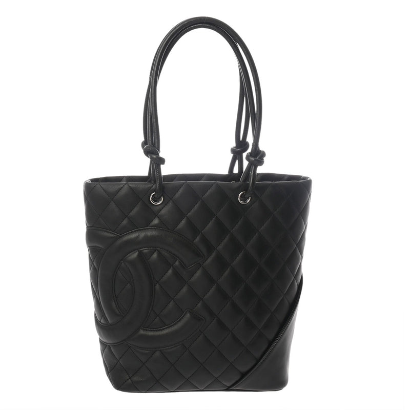 CHANEL シャネル カンボンライン ミディアムトート ブラック×ブラック A25167 レディース ラムスキン トートバッグ Aランク 中古 銀蔵