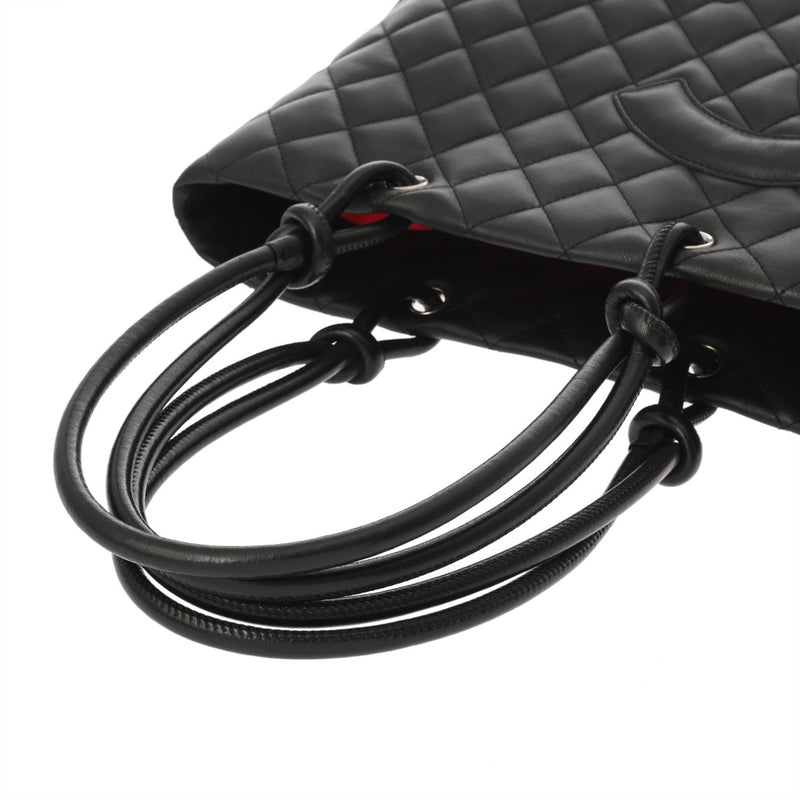 CHANEL シャネル カンボンライン ミディアムトート ブラック×ブラック A25167 レディース ラムスキン トートバッグ Aランク 中古 銀蔵