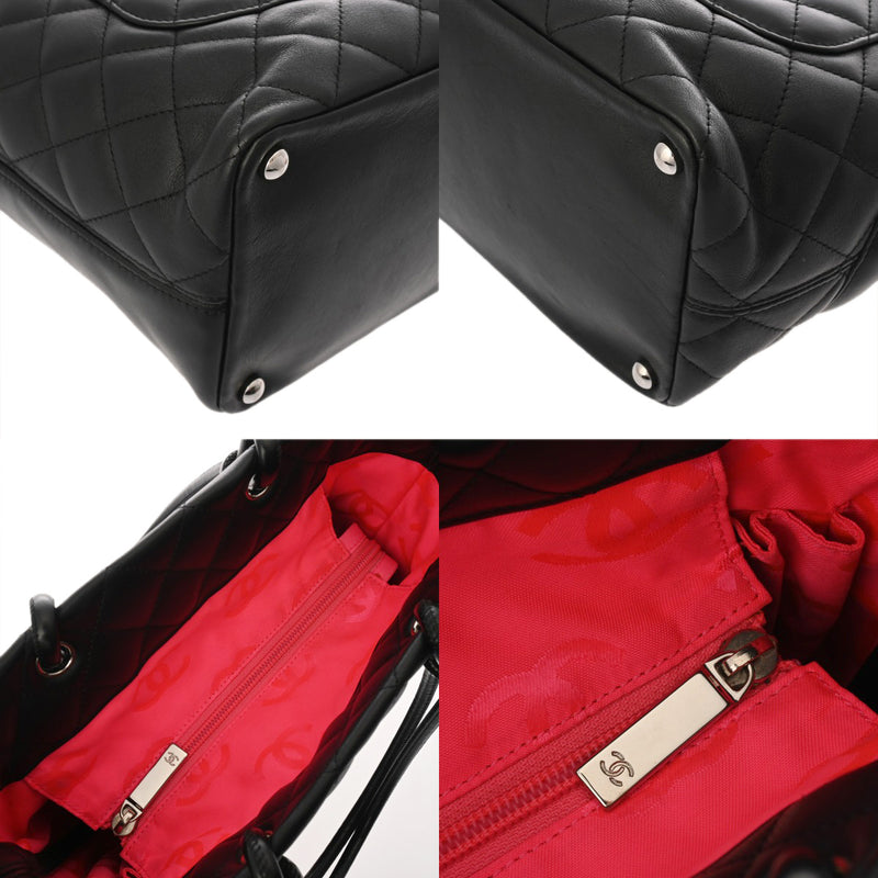 CHANEL シャネル カンボンライン ミディアムトート ブラック×ブラック A25167 レディース ラムスキン トートバッグ Aランク 中古 銀蔵