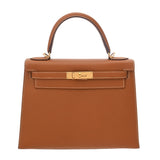 HERMES エルメス ケリー 28 外縫い ゴールド A刻印(2017年頃) レディース ボックスカーフ 2WAYバッグ Aランク 中古 銀蔵