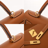 HERMES エルメス ケリー 28 外縫い ゴールド A刻印(2017年頃) レディース ボックスカーフ 2WAYバッグ Aランク 中古 銀蔵