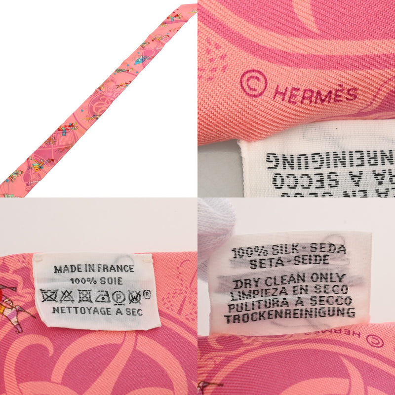 HERMES エルメス ツイリー EX-LIBRIS LES PARISIENNE ピンク レディース シルク100％ スカーフ Bランク 中古 銀蔵