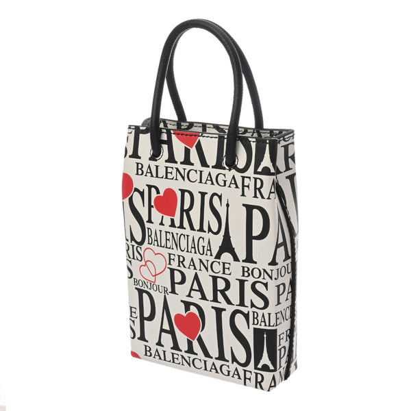 BALENCIAGA バレンシアガ ショッピングフォンホルダー ホワイト/ブラック 593826 レディース レザー ショルダーバッグ ABランク 中古 銀蔵