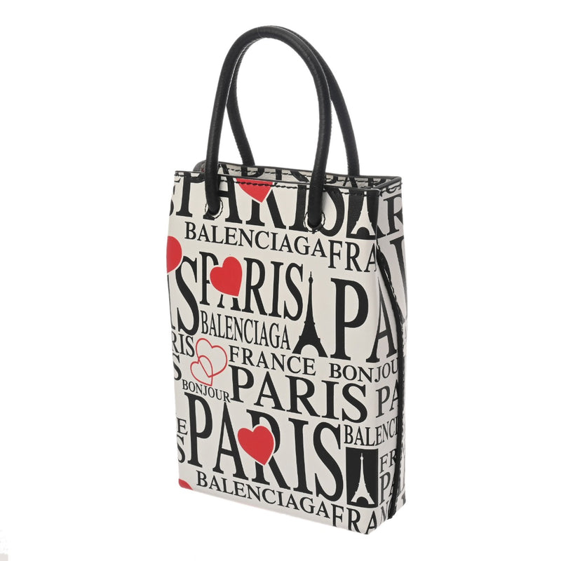 BALENCIAGA バレンシアガ ショッピングフォンホルダー ホワイト/ブラック 593826 レディース レザー ショルダーバッグ ABランク 中古 銀蔵