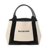 BALENCIAGA バレンシアガ ネイビーカバス S ホワイト/ブラック 339933 レディース キャンバス レザー ハンドバッグ ABランク 中古 銀蔵