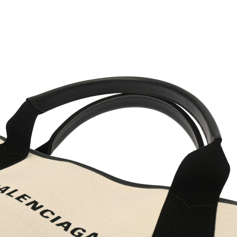 BALENCIAGA バレンシアガ ネイビーカバス S ホワイト/ブラック 339933 レディース キャンバス レザー ハンドバッグ ABランク 中古 銀蔵