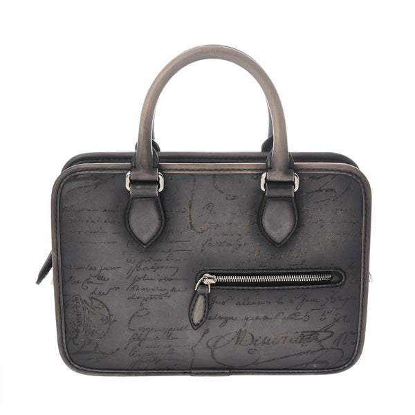 BERLUTI ベルルッティ アンジュール ガリバー ブルーグレー メンズ スクリットレザー ハンドバッグ ABランク 中古 銀蔵