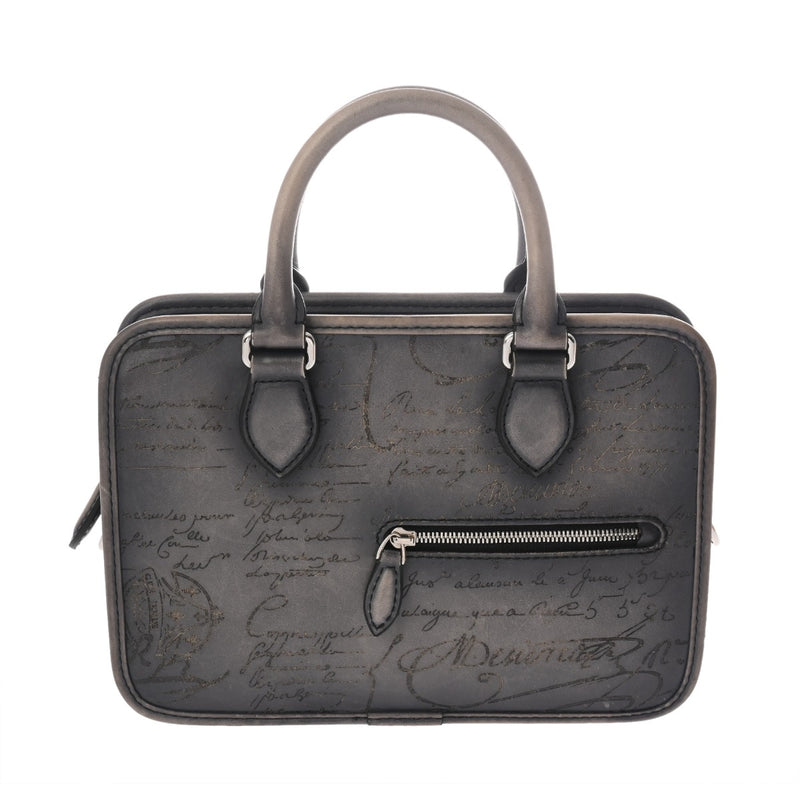BERLUTI ベルルッティ アンジュール ガリバー ブルーグレー メンズ スクリットレザー ハンドバッグ ABランク 中古 銀蔵