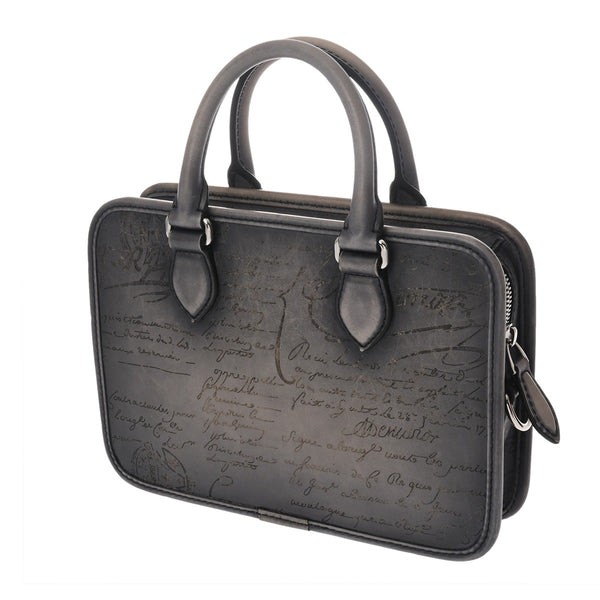 BERLUTI ベルルッティ アンジュール ガリバー ブルーグレー メンズ スクリットレザー ハンドバッグ ABランク 中古 銀蔵