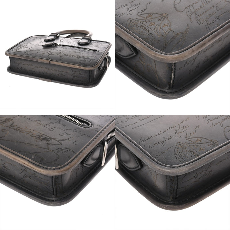 BERLUTI ベルルッティ アンジュール ガリバー ブルーグレー メンズ スクリットレザー ハンドバッグ ABランク 中古 銀蔵