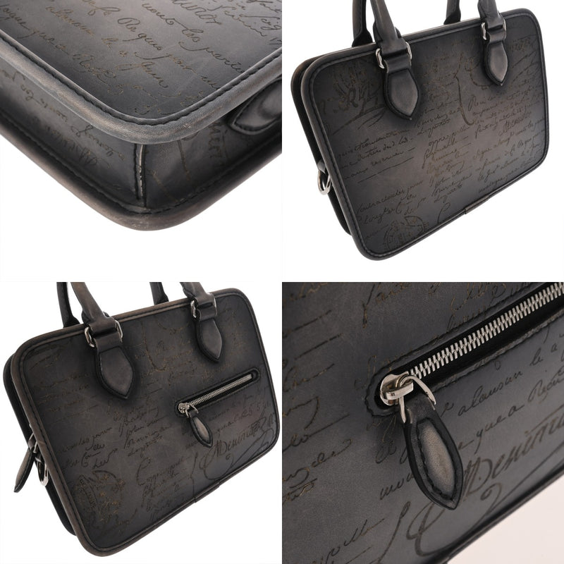 BERLUTI ベルルッティ アンジュール ガリバー ブルーグレー メンズ スクリットレザー ハンドバッグ ABランク 中古 銀蔵