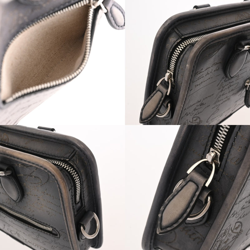 BERLUTI ベルルッティ アンジュール ガリバー ブルーグレー メンズ スクリットレザー ハンドバッグ ABランク 中古 銀蔵