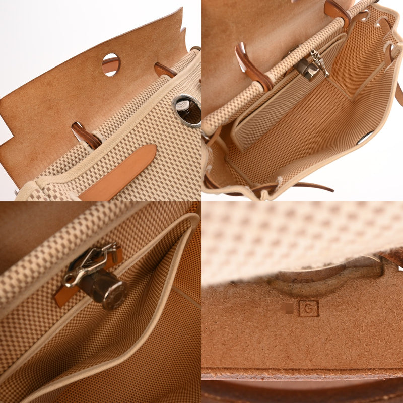 HERMES エルメス エールバッグ ジップ PM 2WAY ナチュラル/エクリュ □G刻印(2003年頃) レディース トワルGM ヴァッシュハンター ハンドバッグ Bランク 中古 銀蔵