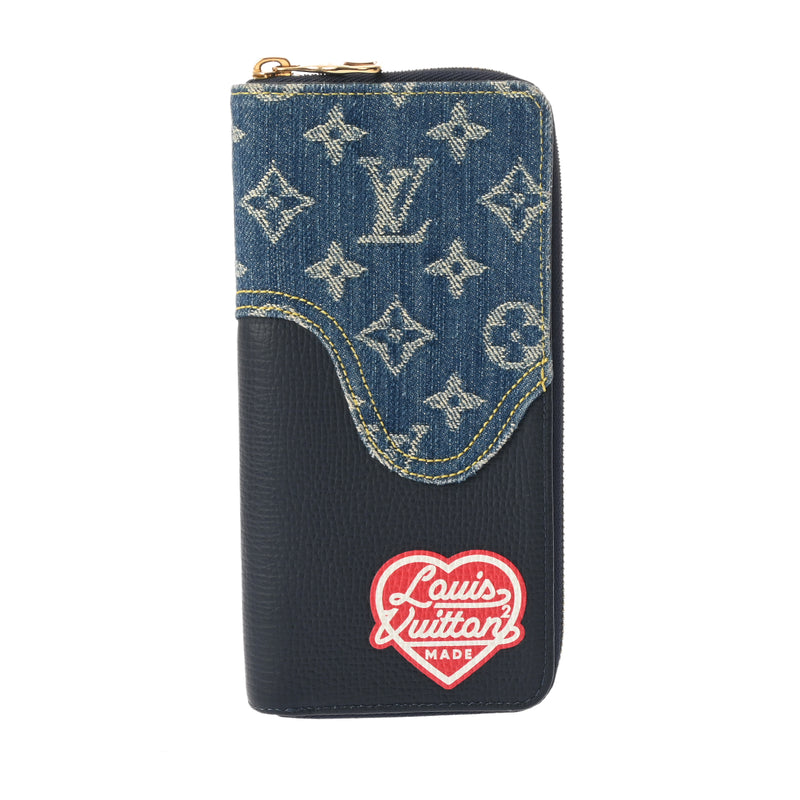 LOUIS VUITTON ルイヴィトン モノグラムデニム ジッピーヴェルティカル NIGO LV made ネイビー M81107 ユニセックス デニム 長財布 ABランク 中古 銀蔵