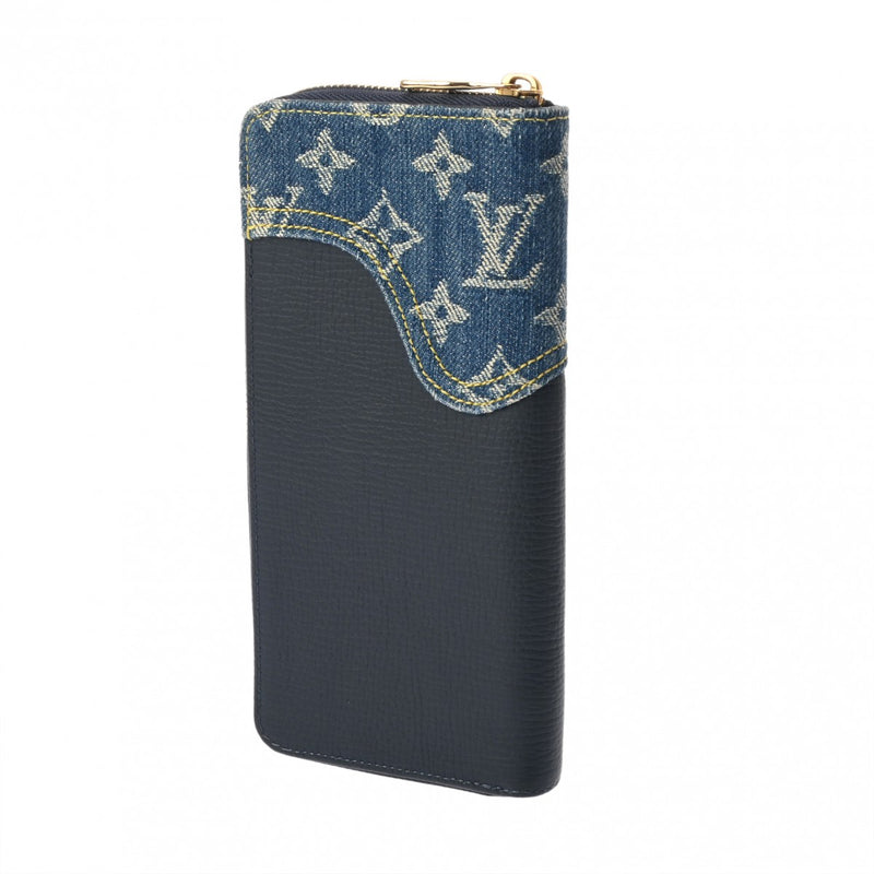 LOUIS VUITTON ルイヴィトン モノグラムデニム ジッピーヴェルティカル NIGO LV made ネイビー M81107 ユニセックス デニム 長財布 ABランク 中古 銀蔵