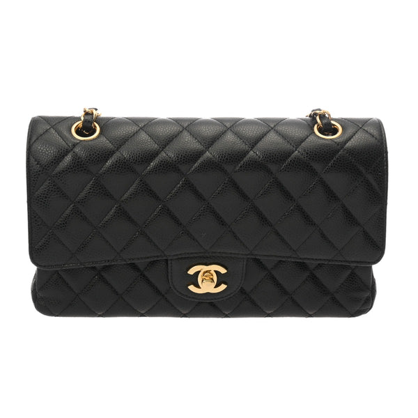 CHANEL シャネル マトラッセ チェーンショルダー 25cm Wフラップ ブラック A01112 レディース キャビアスキン ショルダーバッグ ABランク 中古 銀蔵