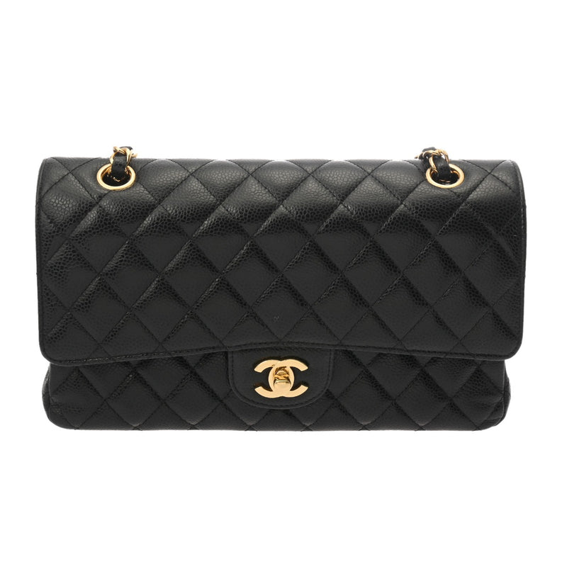 CHANEL シャネル マトラッセ チェーンショルダー 25cm Wフラップ ブラック A01112 レディース キャビアスキン ショルダーバッグ ABランク 中古 銀蔵