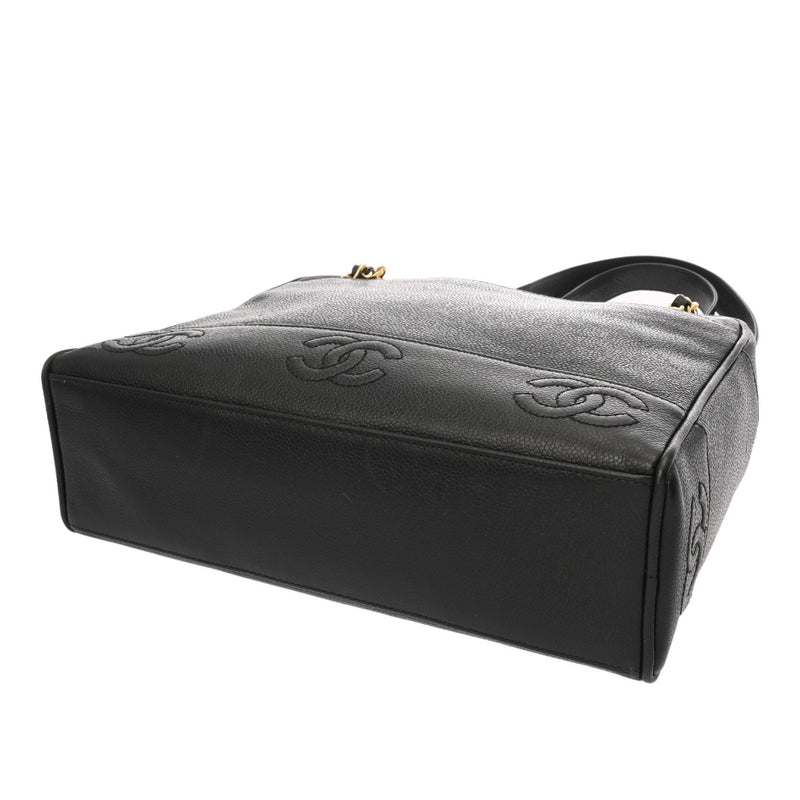 CHANEL シャネル トリプルココマーク ブラック レディース キャビアスキン ショルダーバッグ ABランク 中古 銀蔵
