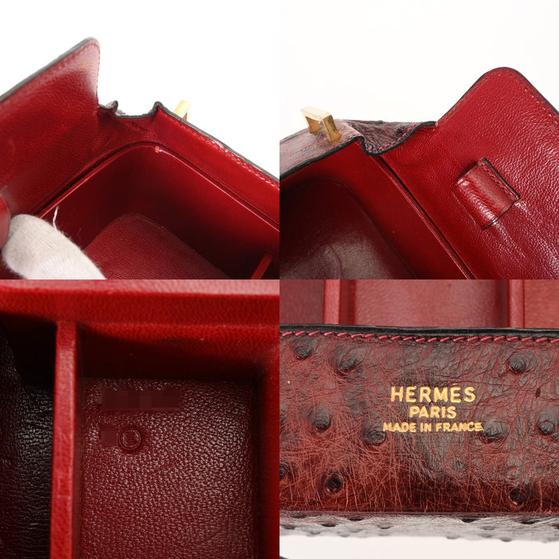 HERMES エルメス トラベル ルージュアッシュ ○E刻印(1975年頃) レディース オーストリッチ バニティバッグ Bランク 中古 銀蔵