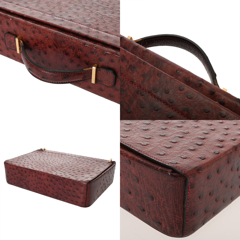 HERMES エルメス トラベル ルージュアッシュ ○E刻印(1975年頃) レディース オーストリッチ バニティバッグ Bランク 中古 銀蔵