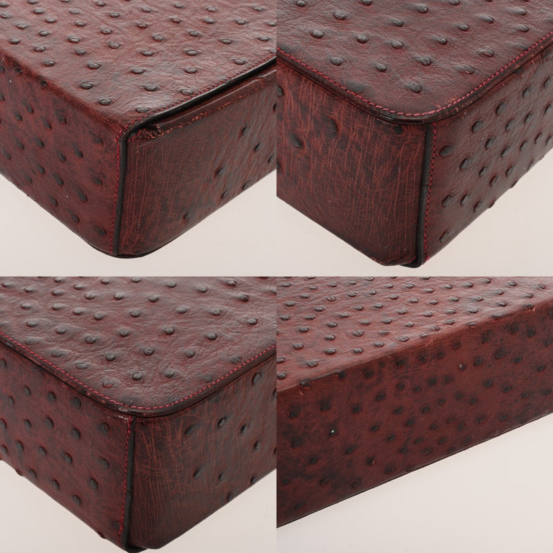 HERMES エルメス トラベル ルージュアッシュ ○E刻印(1975年頃) レディース オーストリッチ バニティバッグ Bランク 中古 銀蔵