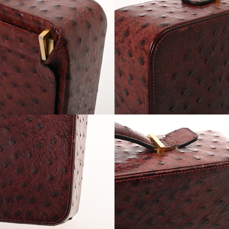 HERMES エルメス トラベル ルージュアッシュ ○E刻印(1975年頃) レディース オーストリッチ バニティバッグ Bランク 中古 銀蔵