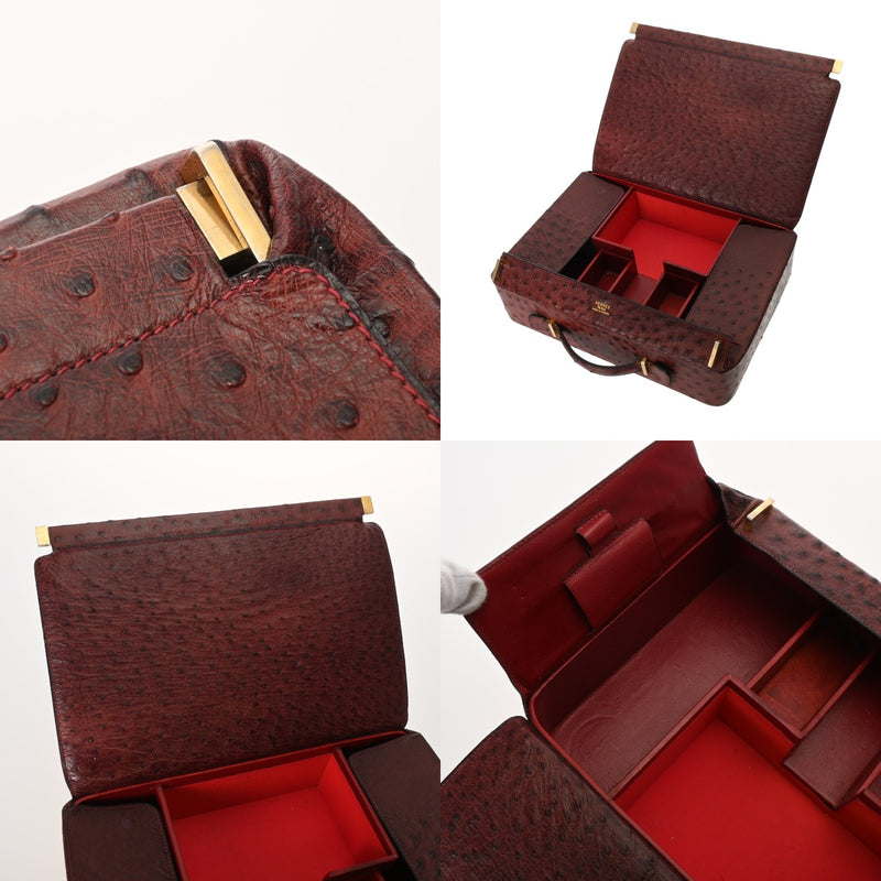 HERMES エルメス トラベル ルージュアッシュ ○E刻印(1975年頃) レディース オーストリッチ バニティバッグ Bランク 中古 銀蔵