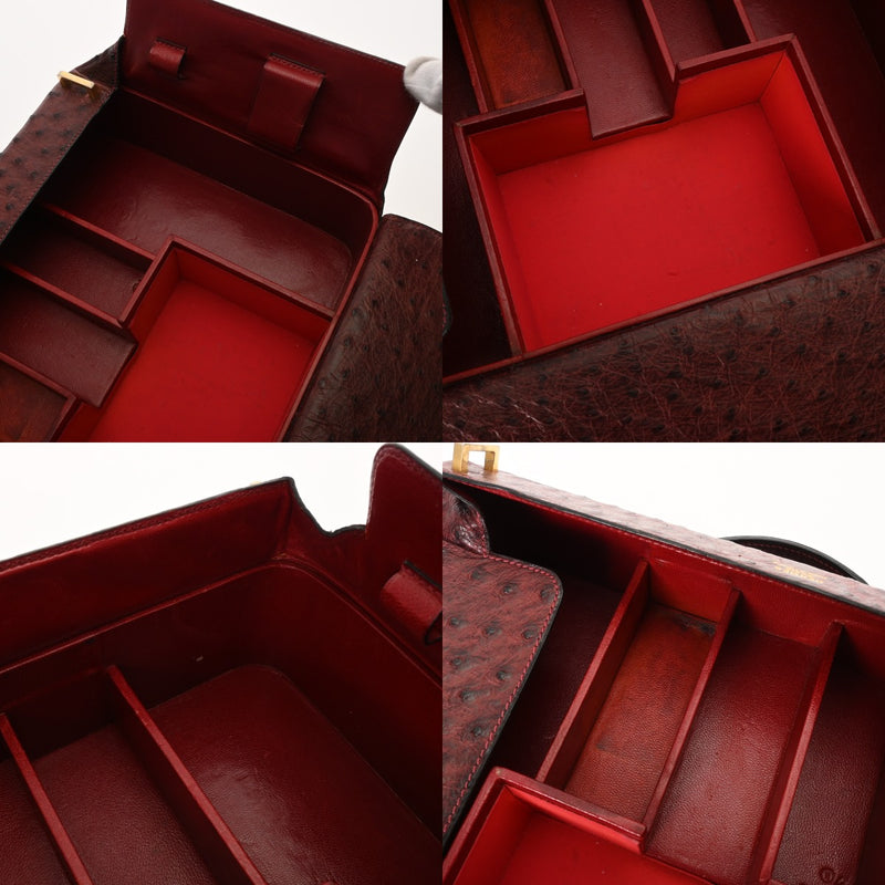 HERMES エルメス トラベル ルージュアッシュ ○E刻印(1975年頃) レディース オーストリッチ バニティバッグ Bランク 中古 銀蔵