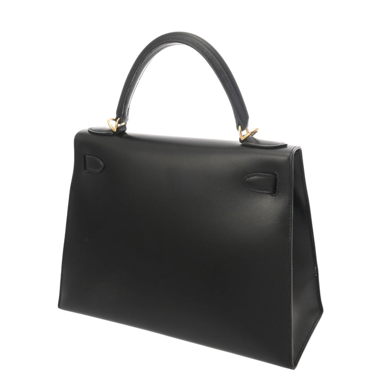 HERMES エルメス ケリー 28 外縫い ブラック □G刻印(2003年頃) レディース ボックスカーフ 2WAYバッグ Aランク 中古 銀蔵
