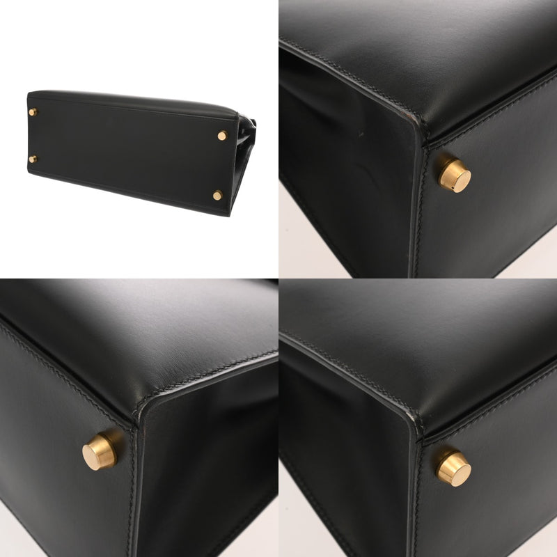 HERMES エルメス ケリー 28 外縫い ブラック □G刻印(2003年頃) レディース ボックスカーフ 2WAYバッグ Aランク 中古 銀蔵