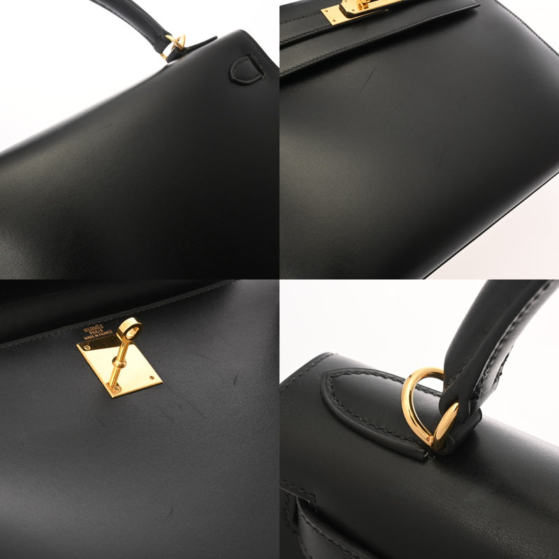 HERMES エルメス ケリー 28 外縫い ブラック □G刻印(2003年頃) レディース ボックスカーフ 2WAYバッグ Aランク 中古 銀蔵