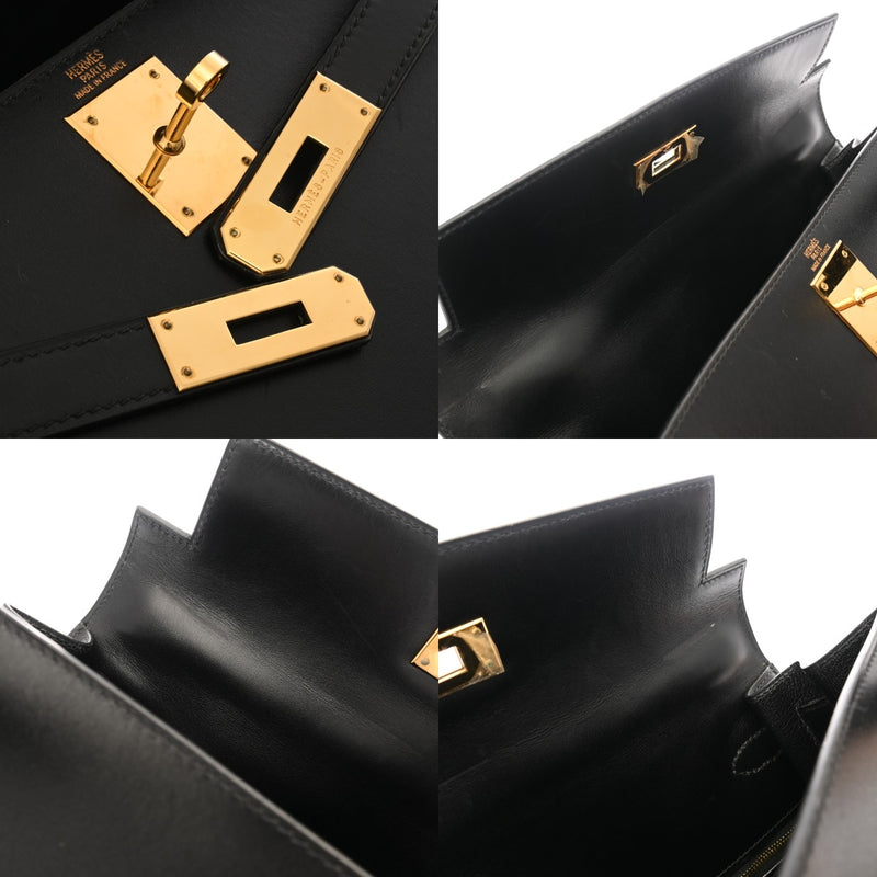 HERMES エルメス ケリー 28 外縫い ブラック □G刻印(2003年頃) レディース ボックスカーフ 2WAYバッグ Aランク 中古 銀蔵