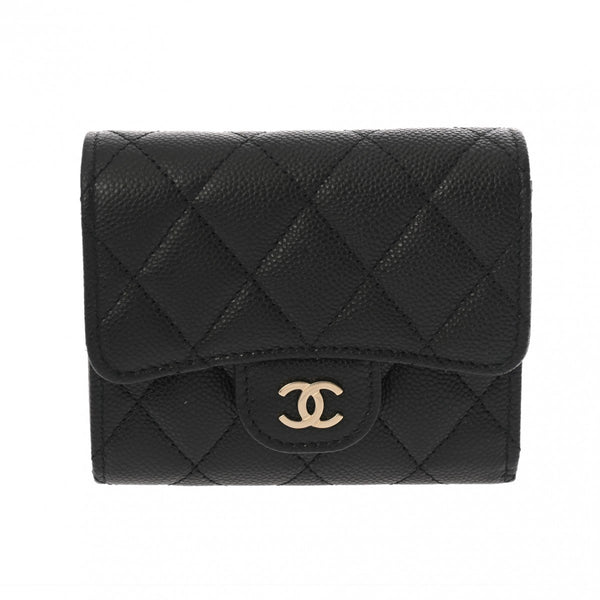 CHANEL シャネル クラシック スモールフラップウォレット ブラック AP0229 レディース キャビアスキン 三つ折り財布 未使用 銀蔵