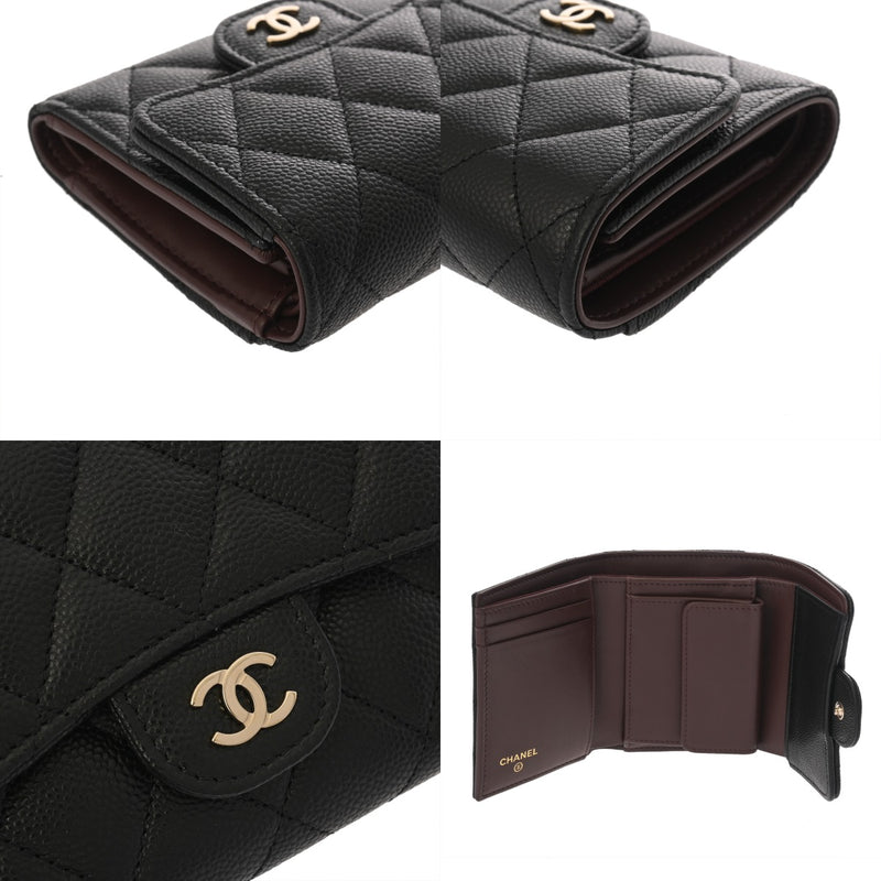 CHANEL シャネル クラシック スモールフラップウォレット ブラック AP0229 レディース キャビアスキン 三つ折り財布 未使用 銀蔵