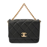 CHANEL シャネル マトラッセ ミニ チェーンショルダー サイドロゴ ブラック レディース ラムスキン ショルダーバッグ ABランク 中古 銀蔵