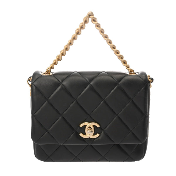 CHANEL シャネル マトラッセ ミニ チェーンショルダー サイドロゴ ブラック レディース ラムスキン ショルダーバッグ ABランク 中古 銀蔵