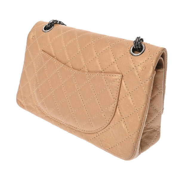 CHANEL シャネル マトラッセ 2.55 チェーンショルダー 23cm アイコンチャーム Ｗフラップ ベージュゴールド レディース カーフ ショルダーバッグ Aランク 中古 銀蔵